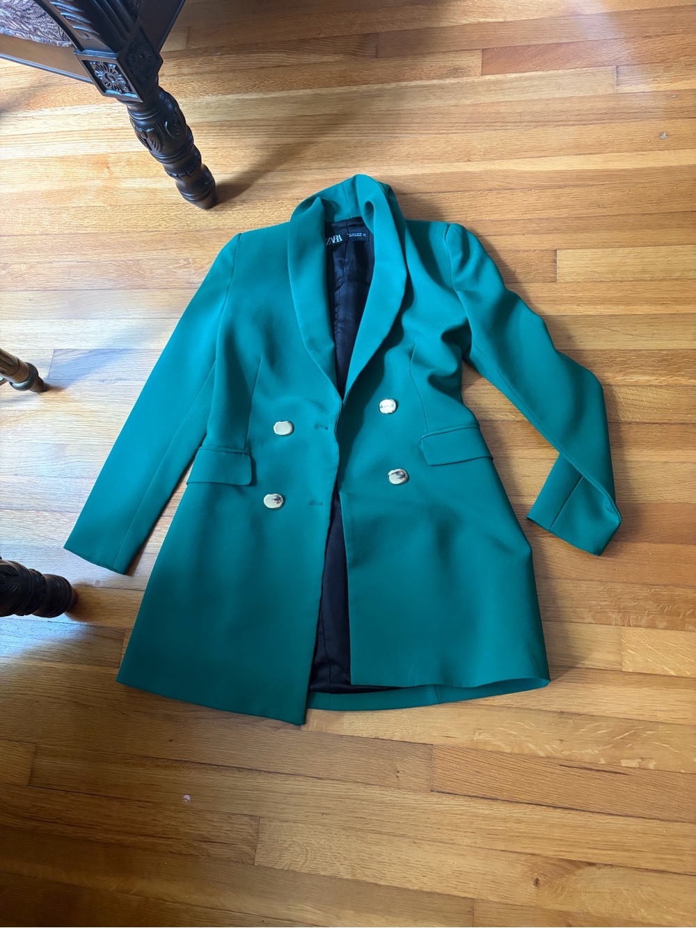 Zara Teal Double-Breasted Blazer with Gold Buttons